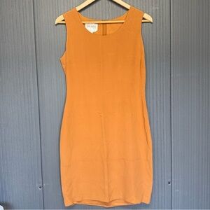 Hugo Buscati Milano Orange Rust Sheath Sleeveless Dress 100% Silk Size 8